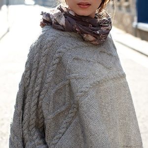 Knit cat cable knit poncho sweater